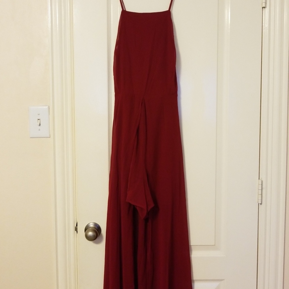 Red romper with long slip
